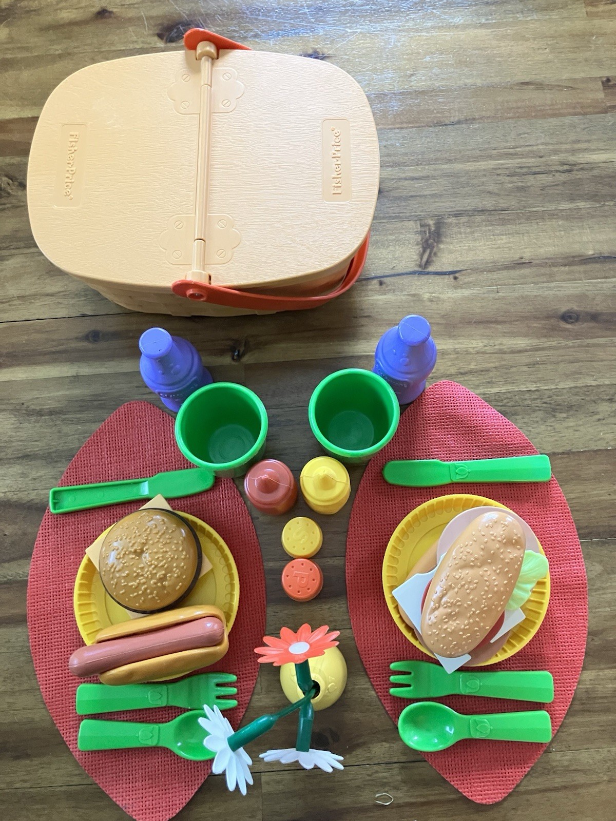 Vintage Mixed Lot Playskool Fisher-Price Picnic Set w/ Two Place Settings & Food