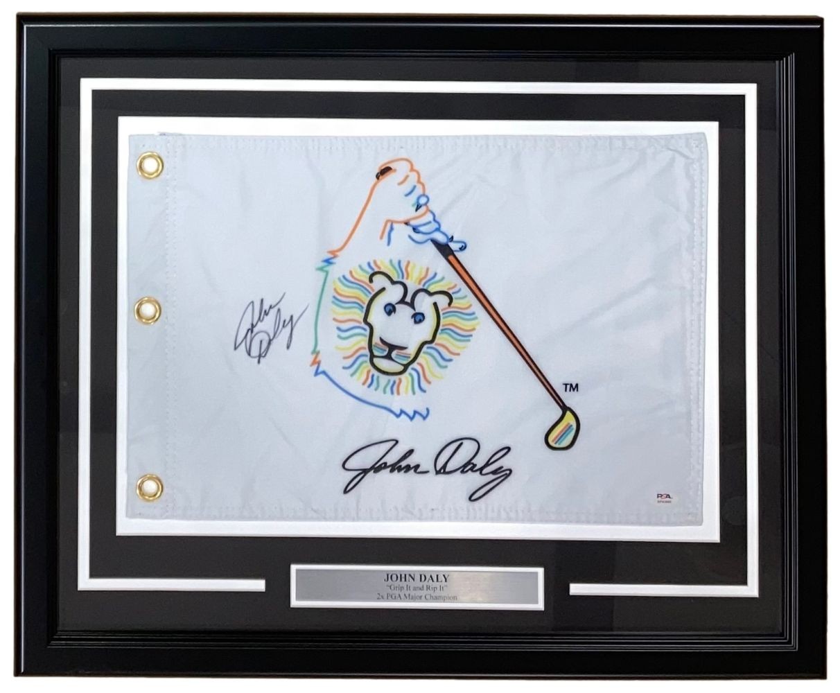John Daly Signed Framed John Daly Logo Golf Flag PSA/DNA