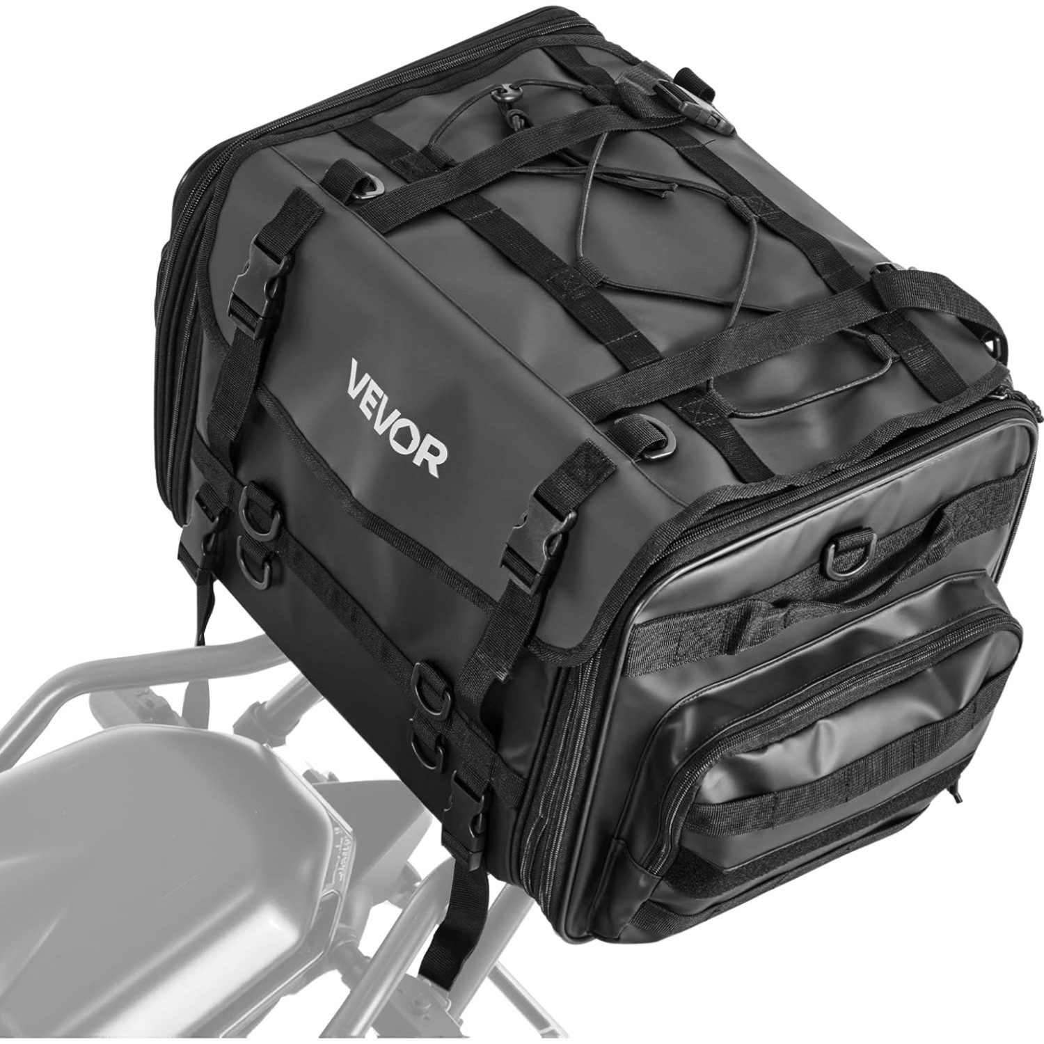 Vevor Motorcycle Tail Bag 40 To 60L Expandable Waterproof Black