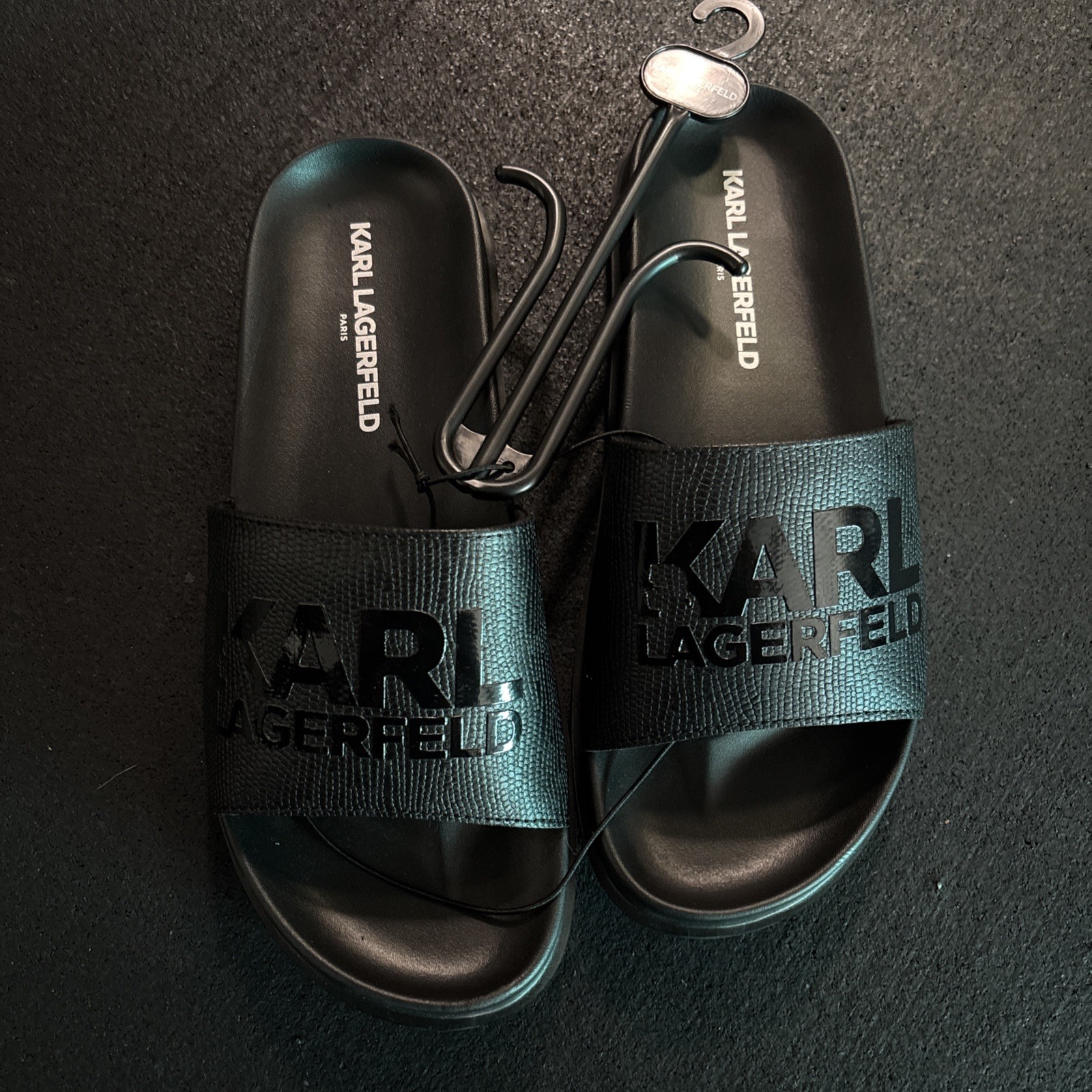 Karl Lagerfield Paris - Men Slides / Pool Slippers - Size 10 Black On Black
