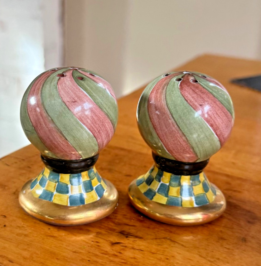 MacKENZIE-CHILDS Palm & Devon Torquay Salt and Pepper Shaker Set Retired - 1999 MacKENZIE-CHILDS Palm & Devon Torquay Salt and Pepper Shaker Set Retired - 1999