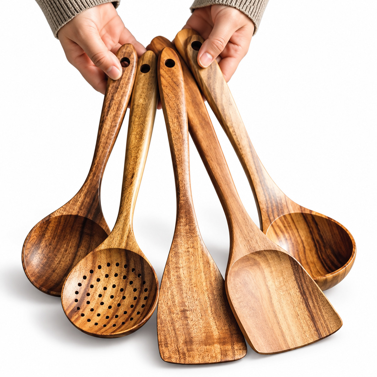 Acacia Wooden Kitchen Utensils Set 5 Piece Cooking Spoons Natural Wood
