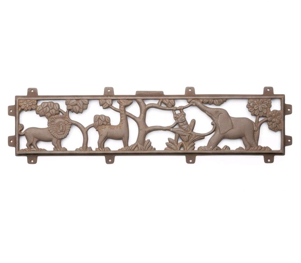 Vintage Cast Iron Safari Animal Bench Back Plate Lion Elephant 24 Decor Plaque