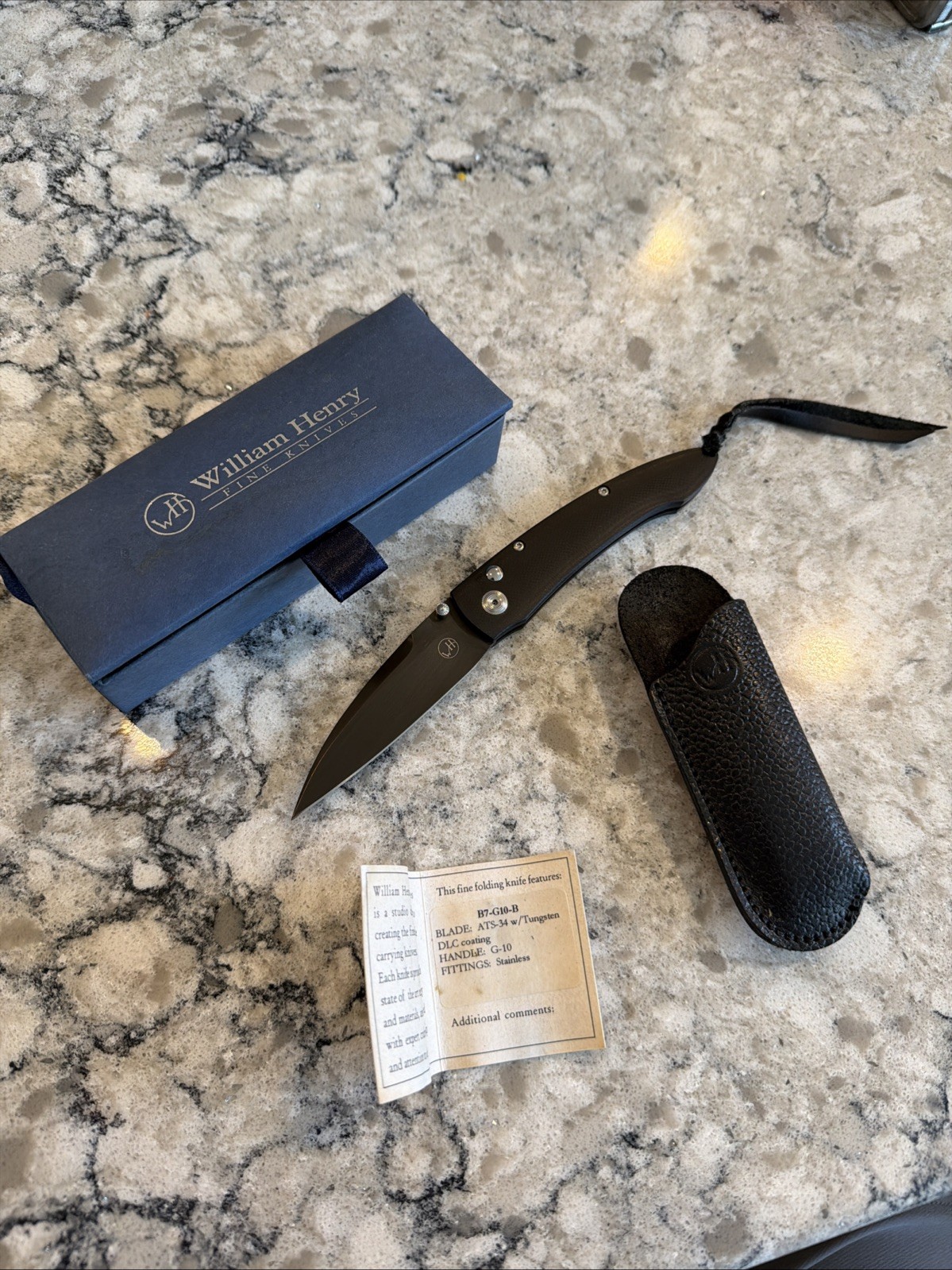 William Henry Knife B7-G10-B ATS-34 Tungsten Stainless Folding Knife Box Slip William Henry Knife B7-G10-B ATS-34 Tungsten Stainless Folding Knife Box Slip