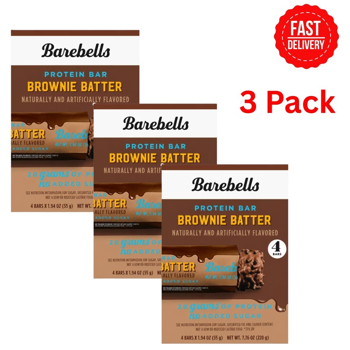 Barebells Protein Bars with 20G High Protein, 1.9Oz Bars, Brownie Batter -12 Ct