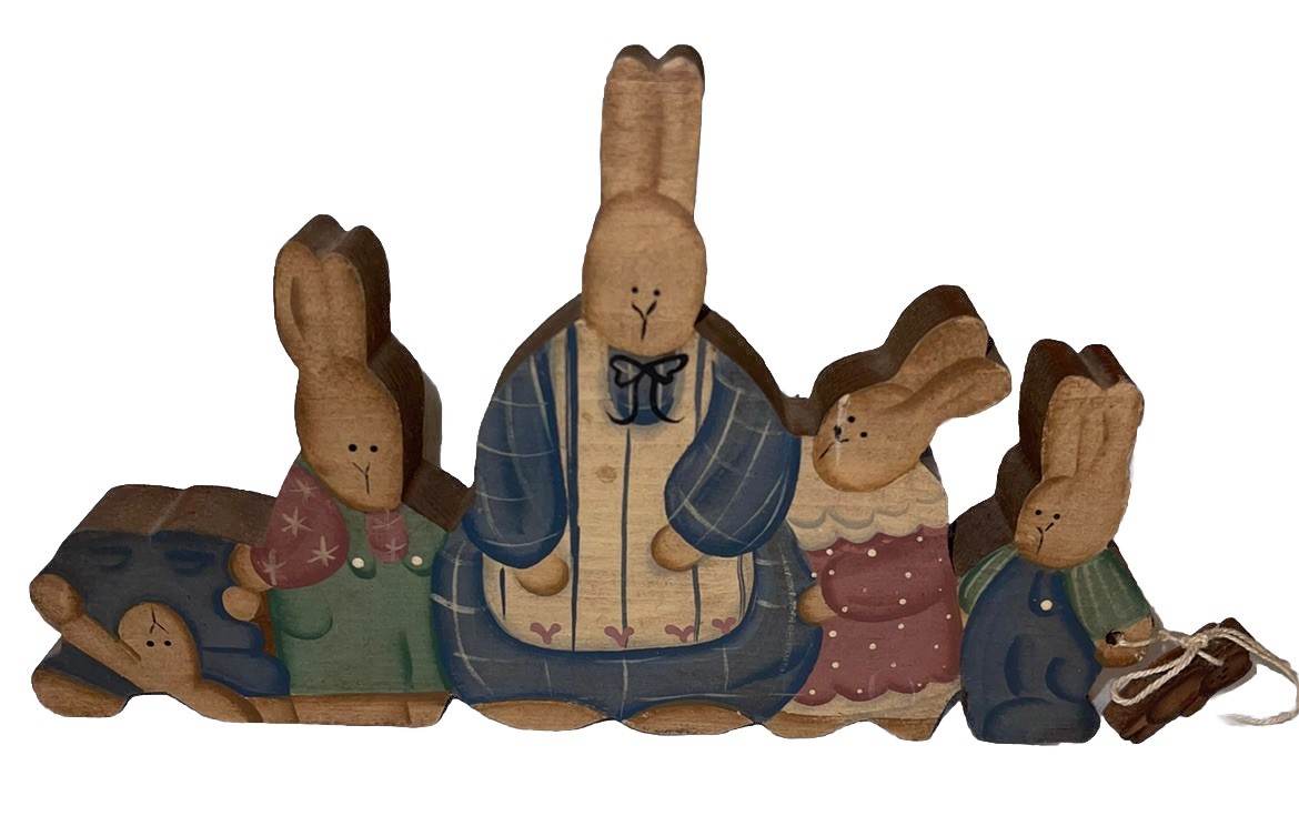 Vintage Fun Folk Art Primitive Wood Country Figurine Bunny Rabbits Family Vintage Fun Folk Art Primitive Wood Country Figurine Bunny Rabbits Family