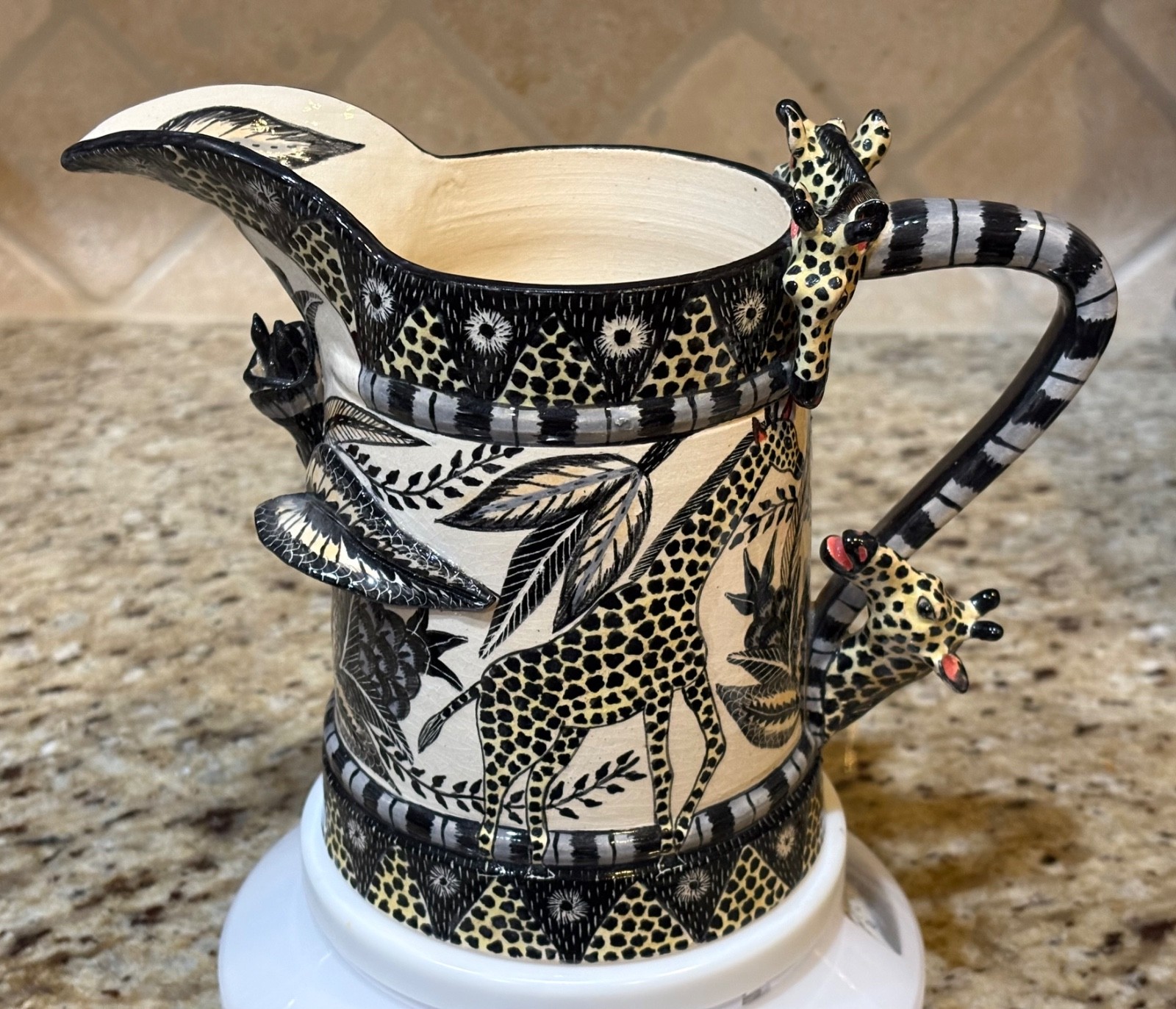 Ardmore Studio Black White Zebra & Foliage Motif Handcrafted Ceramic Pitcher Ardmore Studio Black White Zebra & Foliage Motif Handcrafted Ceramic Pitcher