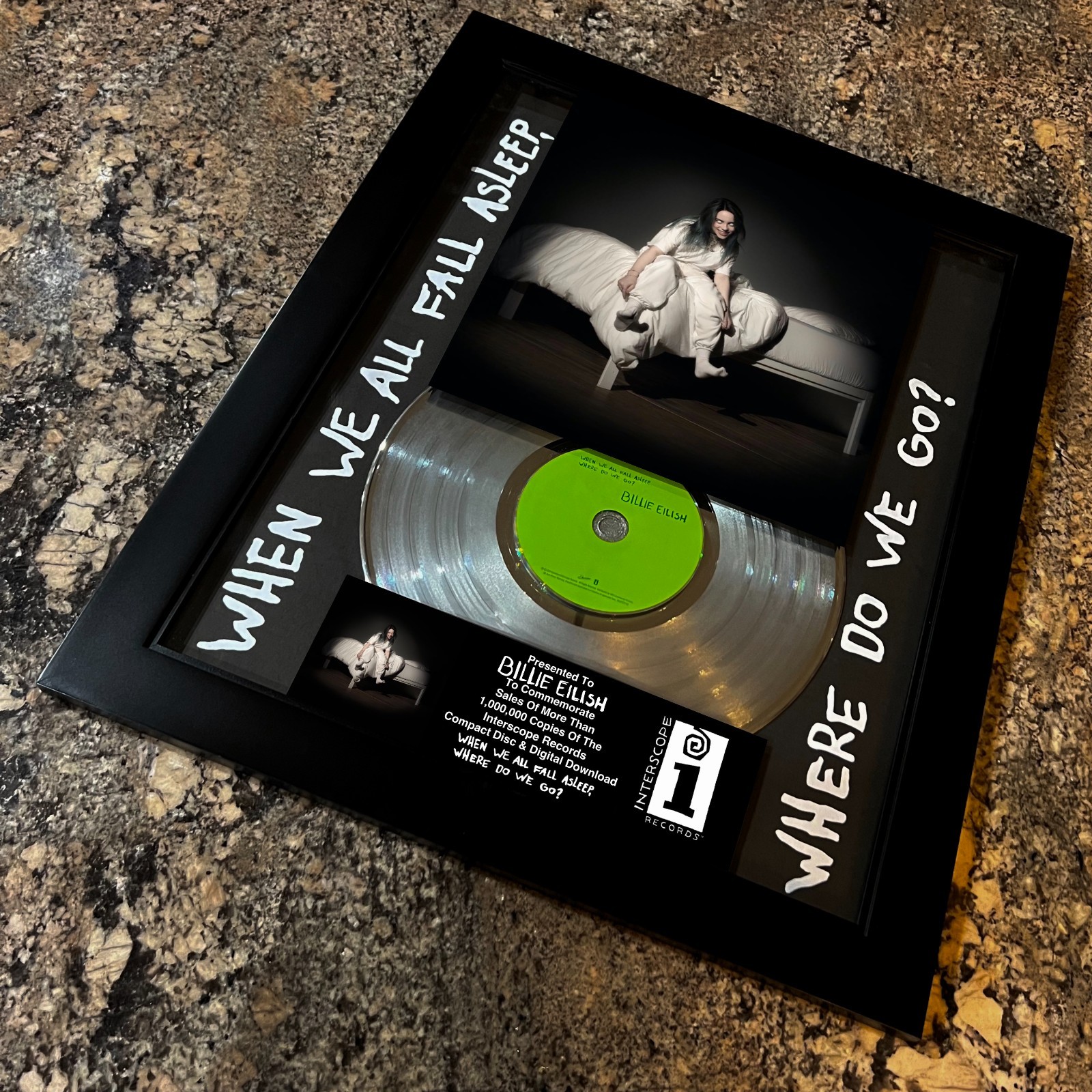 Billie Eilish ( When We Fall Asleep ) Platinum Music Award Vinyl LP Record CD