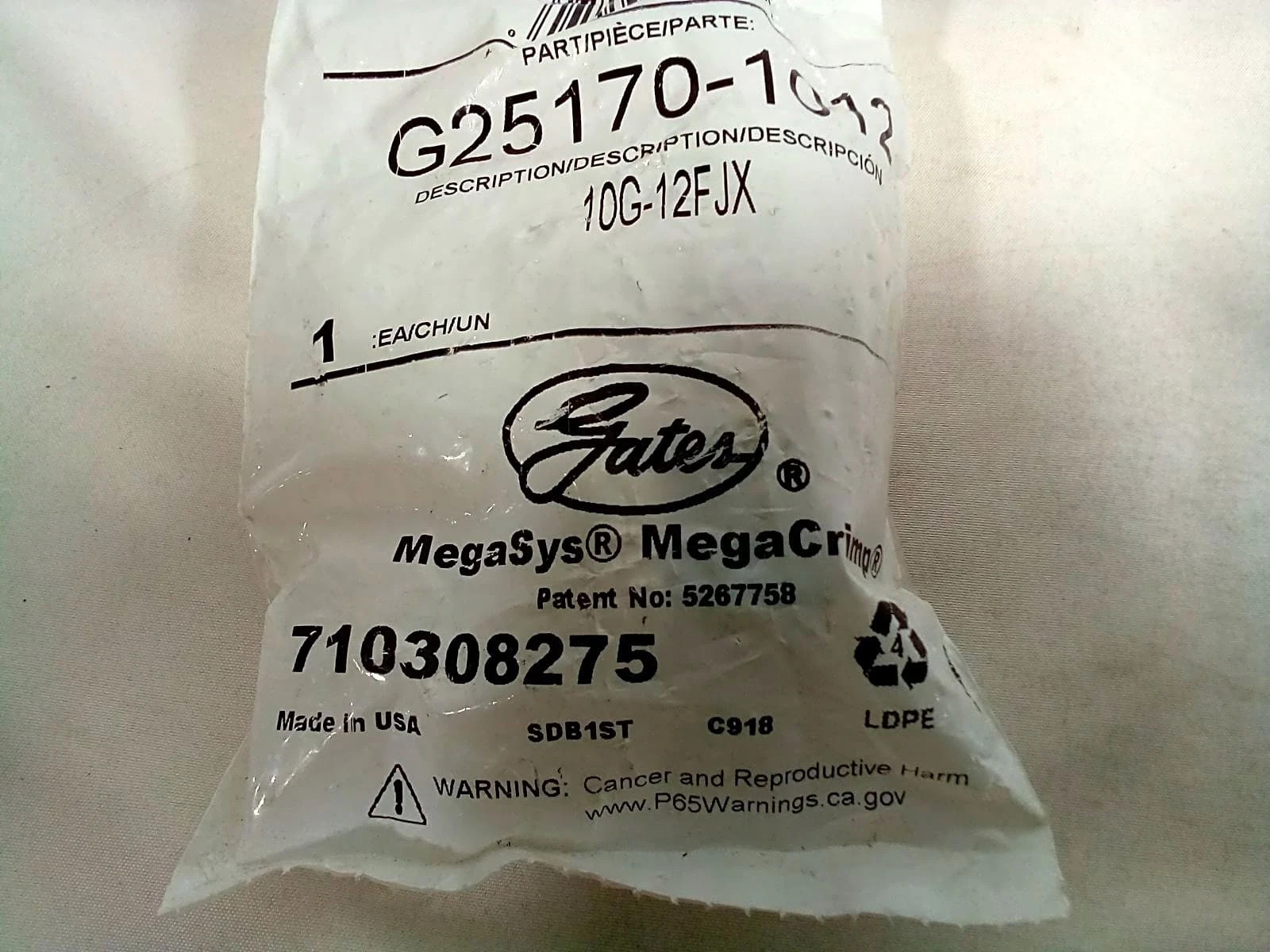 Gates 10 Pack MegaSys MegaCrimp G25170-1012 10G-12FJX Hydraulic Hose Fitting