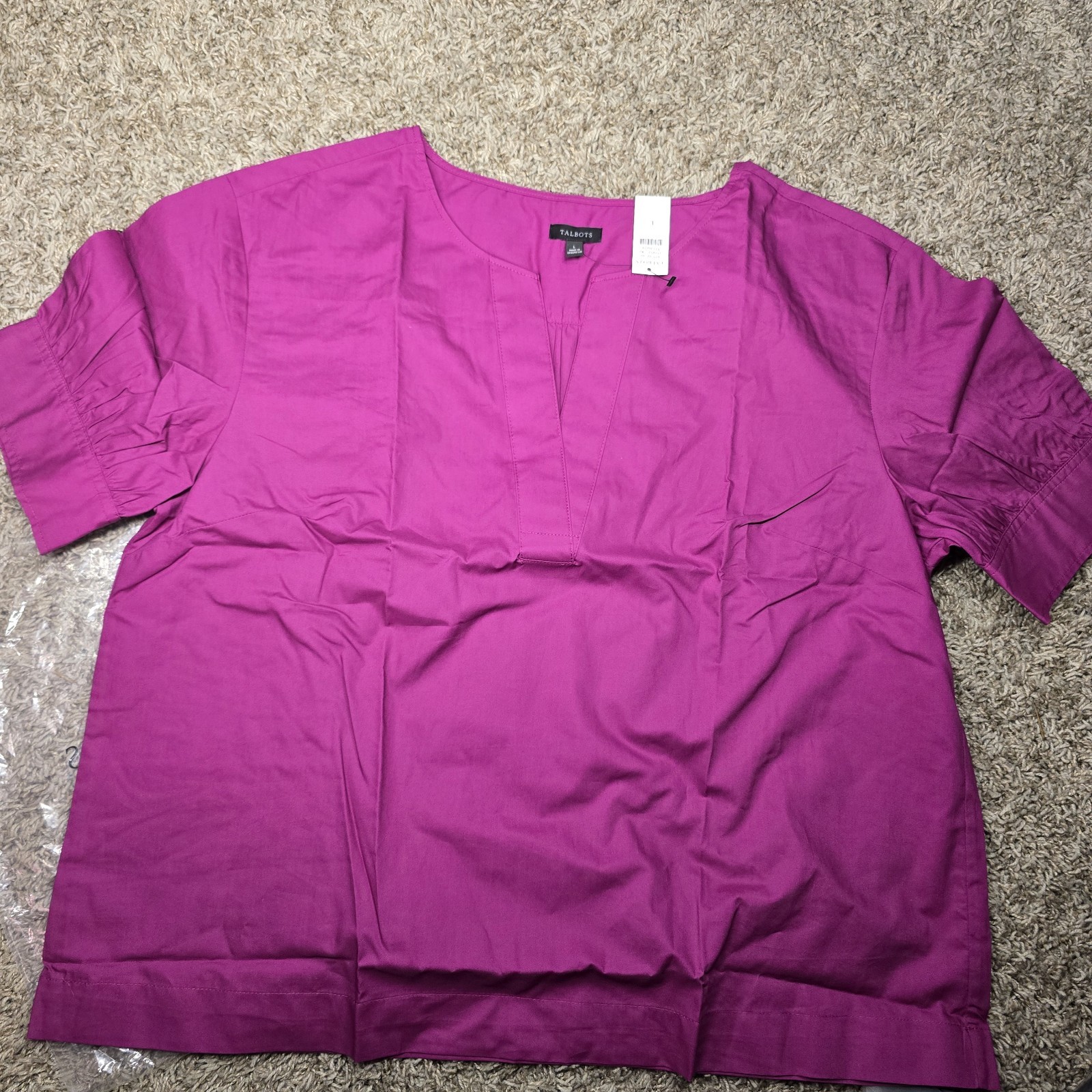 Talbots Magenta V Neck Top Pintuck Short Sleeve Shirt Blouse Size Large Talbots Magenta V Neck Top Pintuck Short Sleeve Shirt Blouse Size Large