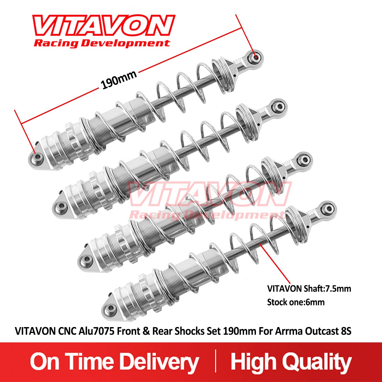 Vitavon CNC Alu7075 Front & Rear Shocks Set 190mm For Arrma Outcast 8S Vitavon CNC Alu7075 Front & Rear Shocks Set 190mm For Arrma Outcast 8S