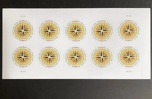 USPS 2025 Compass Rose Global Forever Stamps MNH- Sheet of 10 *5=50 pcs total