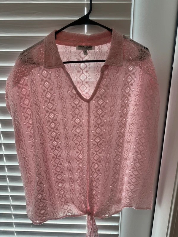 Sabrina Lauren Pink Lace Tie-Front Blouse Size XL