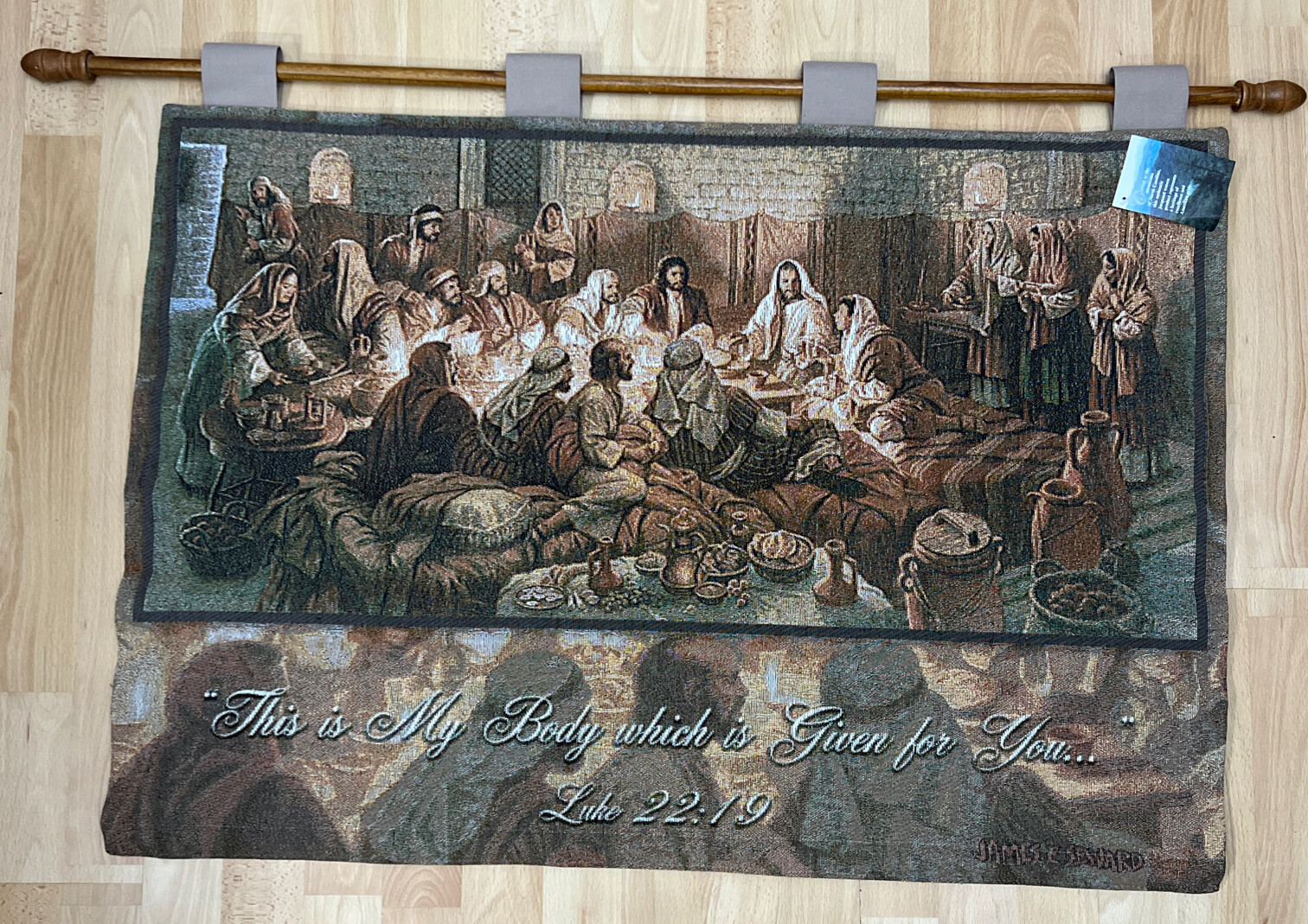 James E Seward “This is My Body” Fabric & Wood Wall Hanging Decor 36”x26”