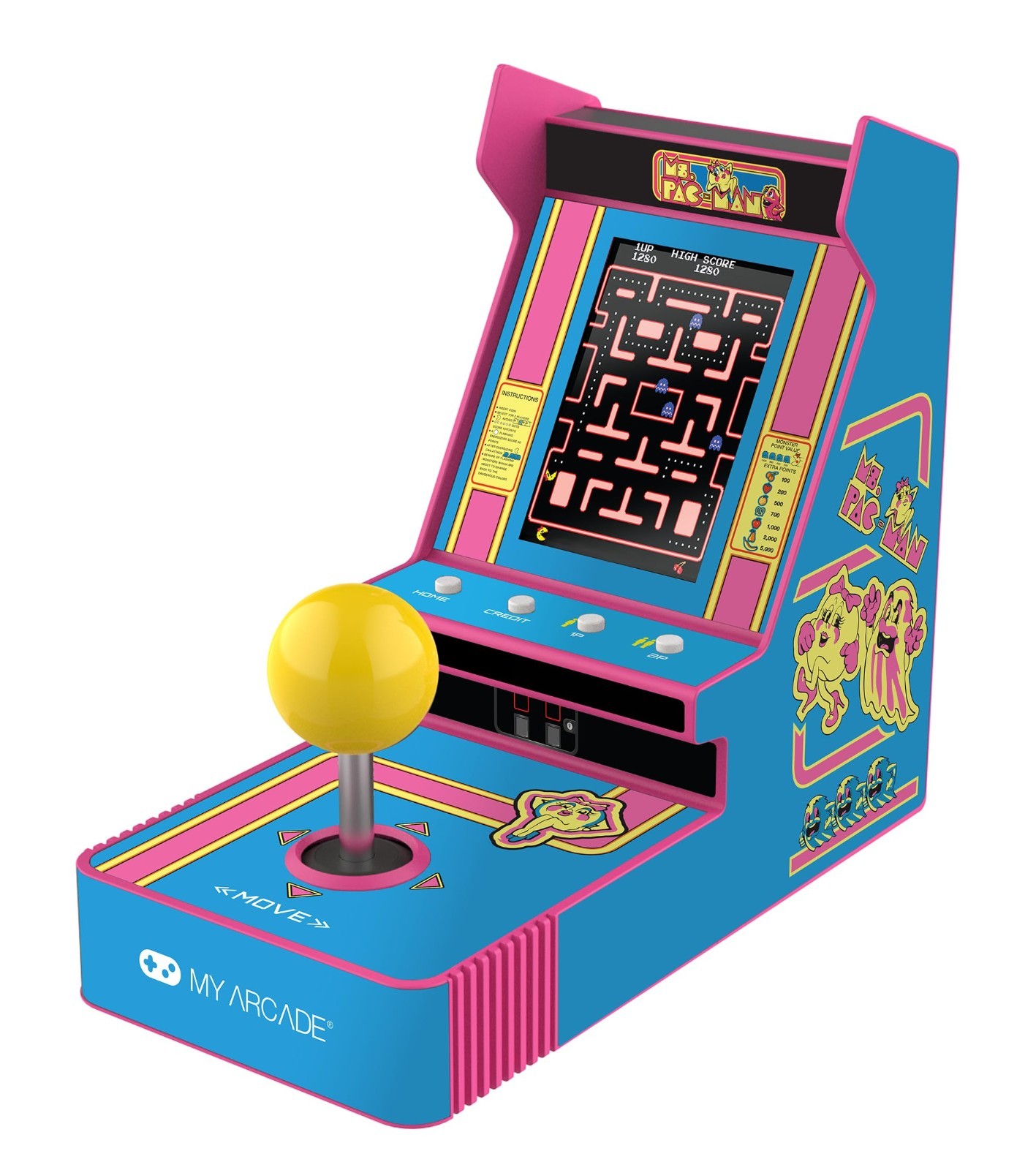 Ms. Pac-Man Arcade Joystick Handheld Game 3.5in Color LCD Retro Bartop
