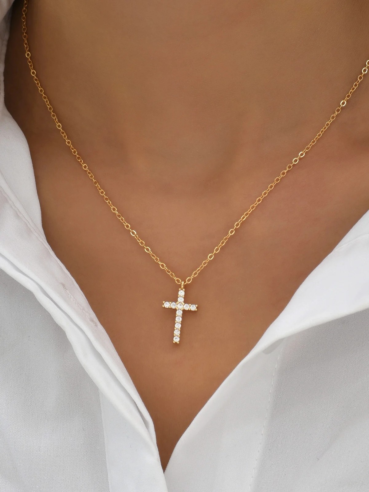Gold Cross Necklace for Women Zircon Pendant Long Chain Fashion Jewelry Gold Cross Necklace for Women Zircon Pendant Long Chain Fashion Jewelry