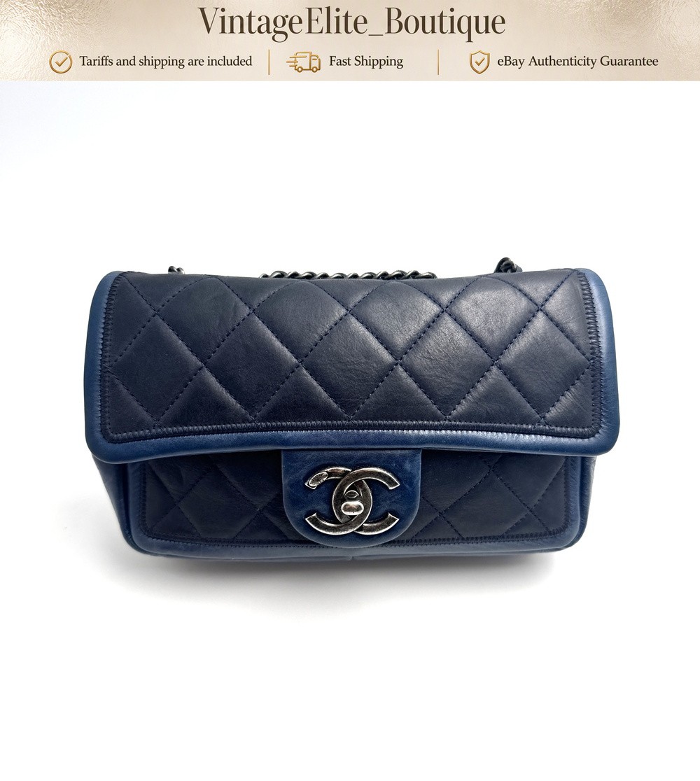 Chanel Classic Flap Medium Blue Leather Silver HW Shoulder Bag Preowned Authenti Chanel Classic Flap Medium Blue Leather Silver HW Shoulder Bag Preowned Authenti