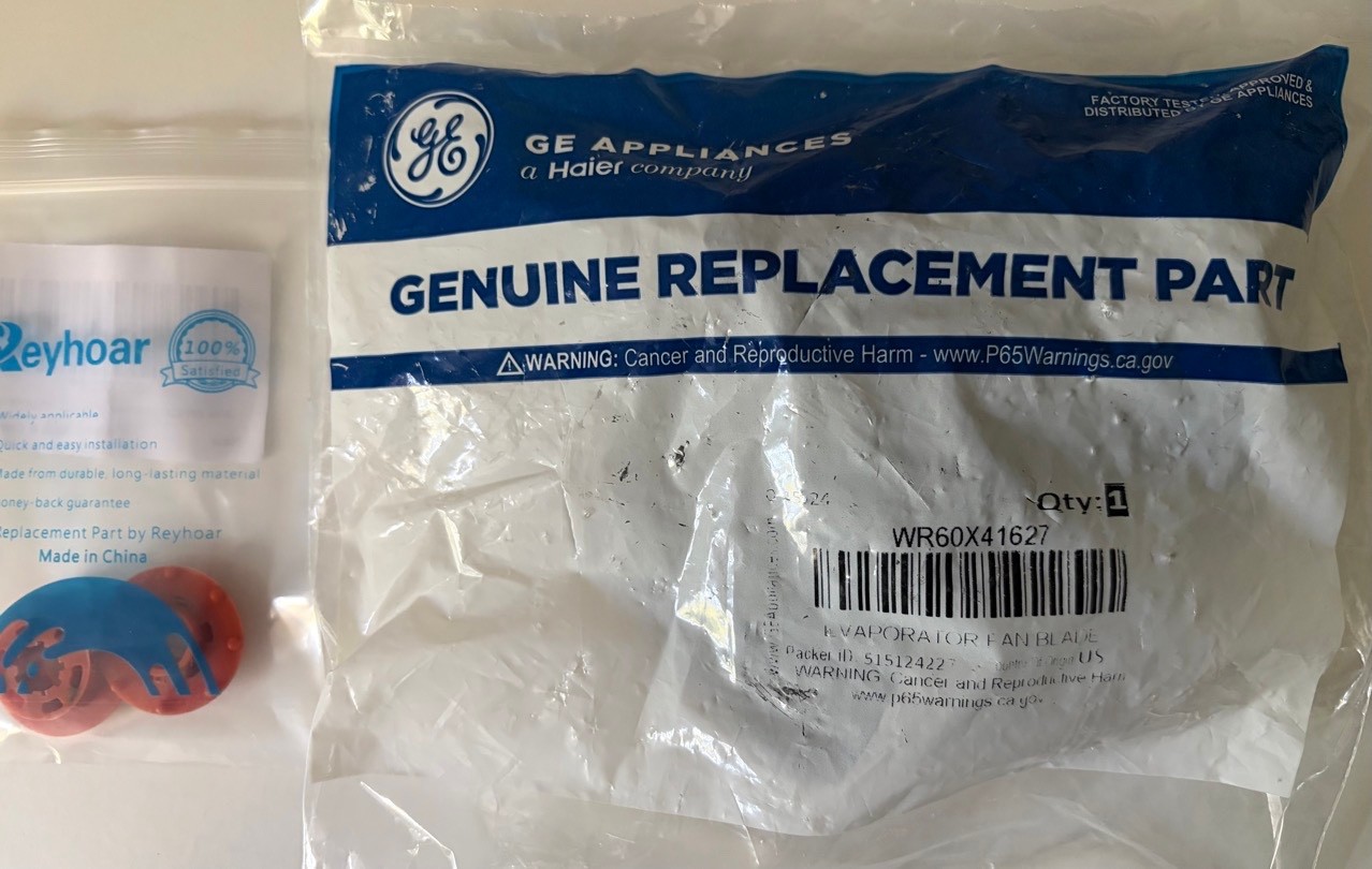 NEW GENUINE OEM GE EVAPORATOR FAN BLADE with Fan Motor Grommets (2) NEW GENUINE OEM GE EVAPORATOR FAN BLADE with Fan Motor Grommets (2)