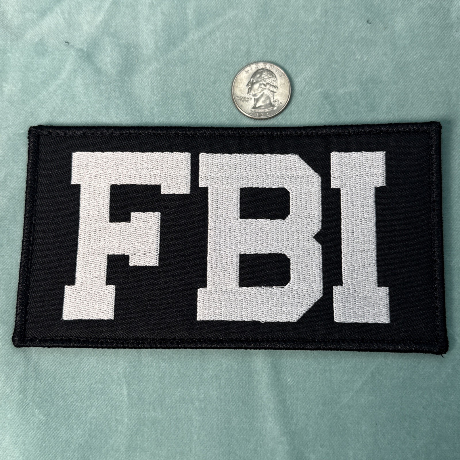 FBI Embroidered Vest patch Approx 3.25” x 6” Hook & Loop Silver/White on Black FBI Embroidered Vest patch Approx 3.25” x 6” Hook & Loop Silver/White on Black