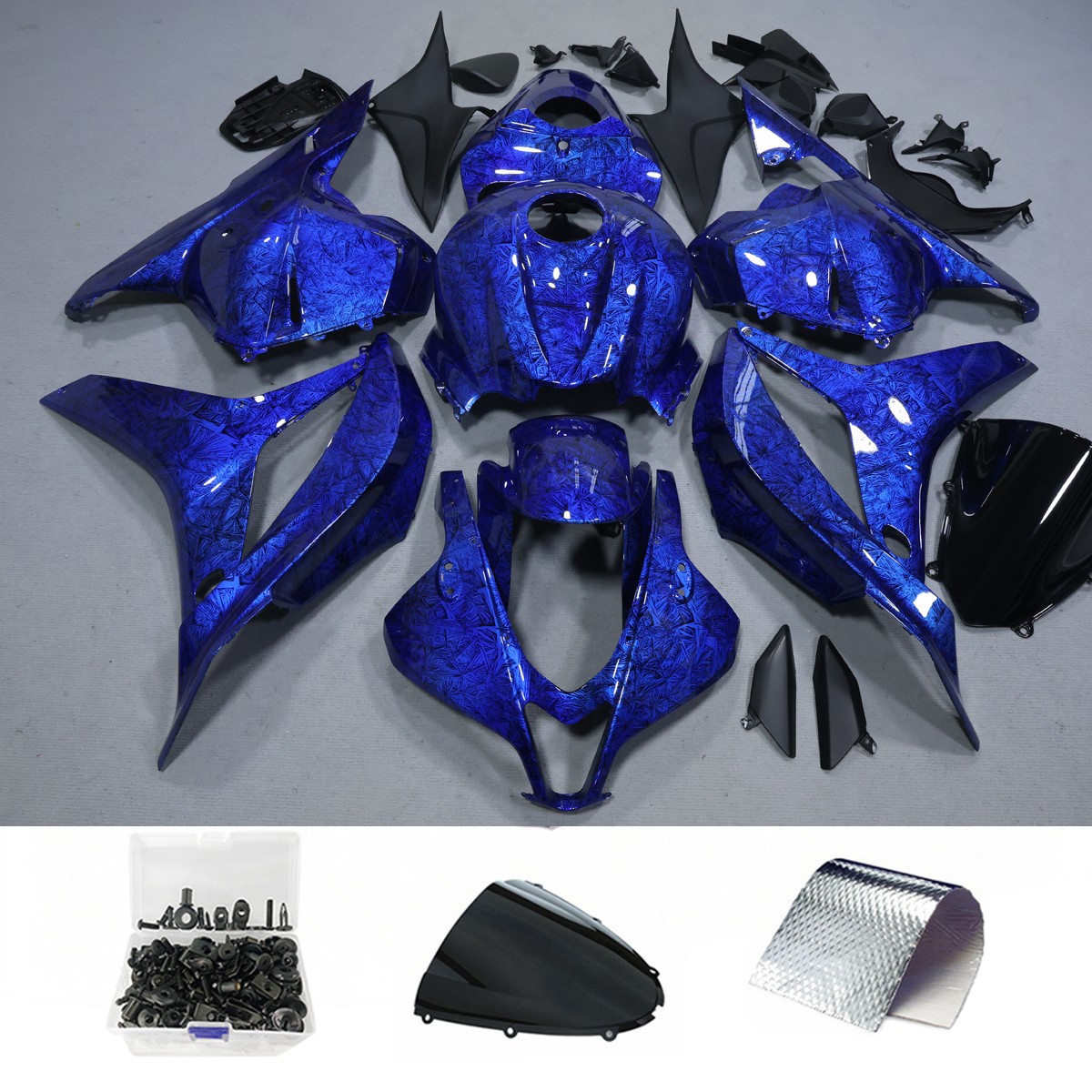 Blue Forged Carbon Fiber Plastic Fairing Kit+Bolts For Honda CBR600RR 2009-2012