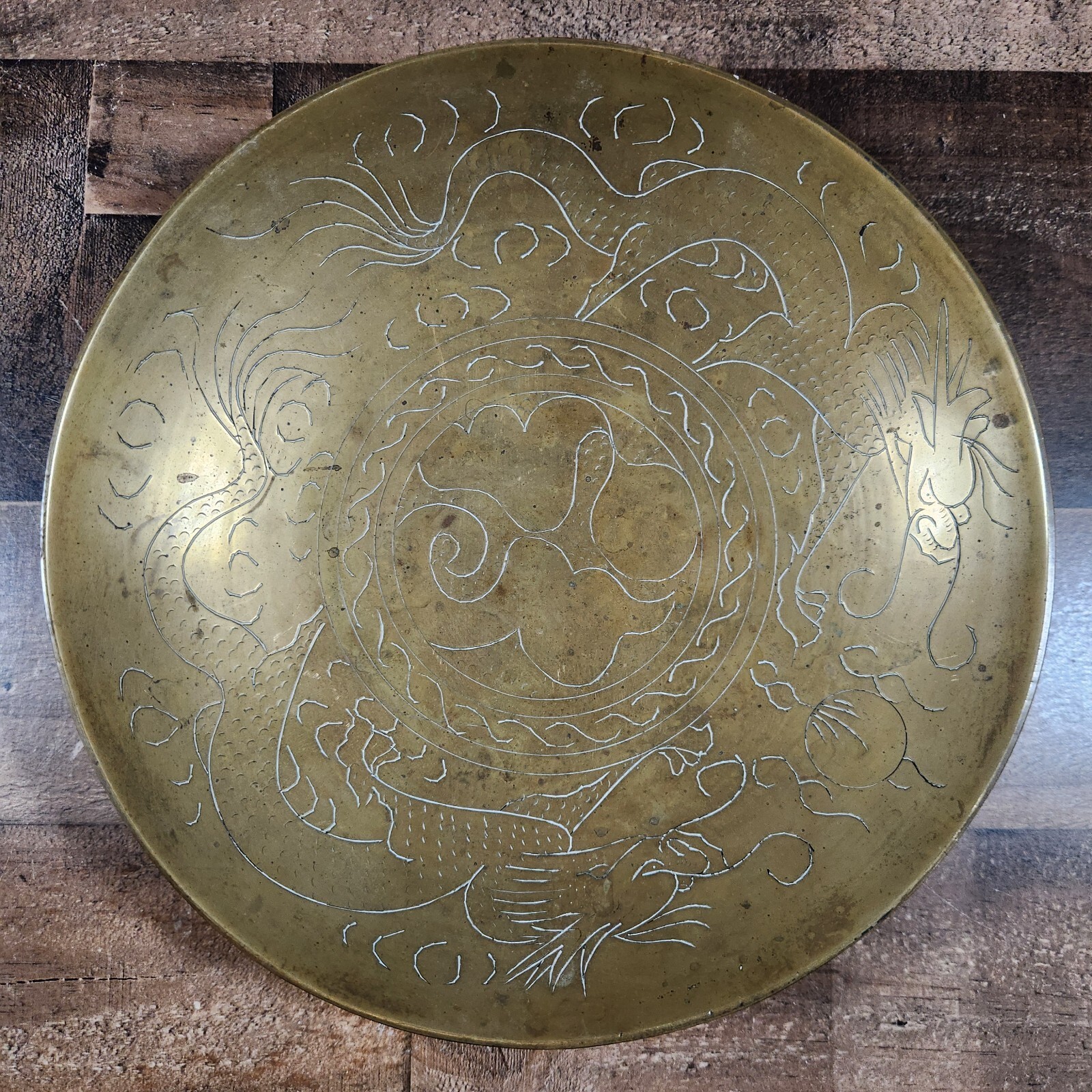 Vintage 1930s 1940s Chinese Brass Bowl Dragon Engraved Floral 10 Vintage 1930s 1940s Chinese Brass Bowl Dragon Engraved Floral 10