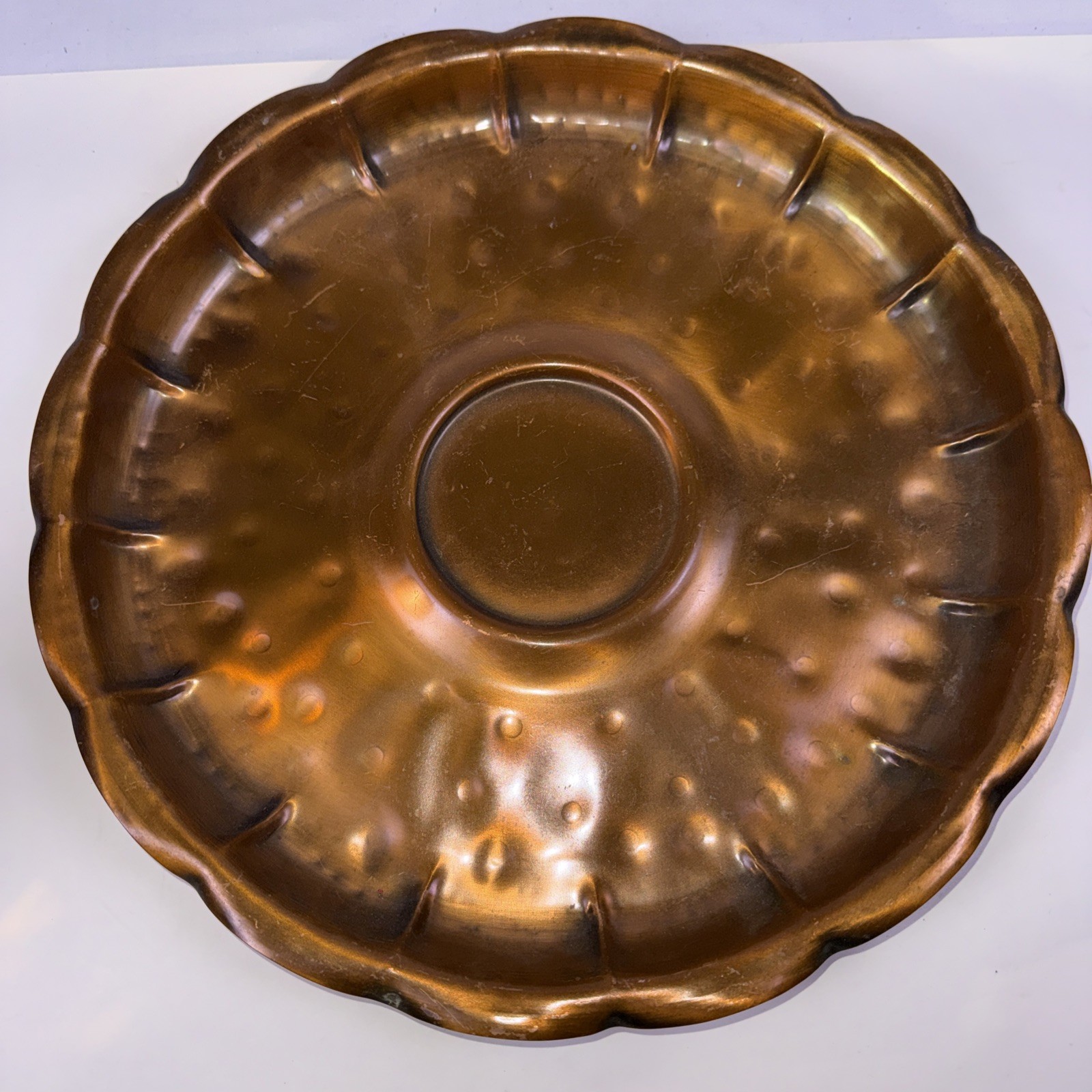 Vintage Gregorian Solid Copper Scalloped Tray Platter USA Arts & Crafts Decor
