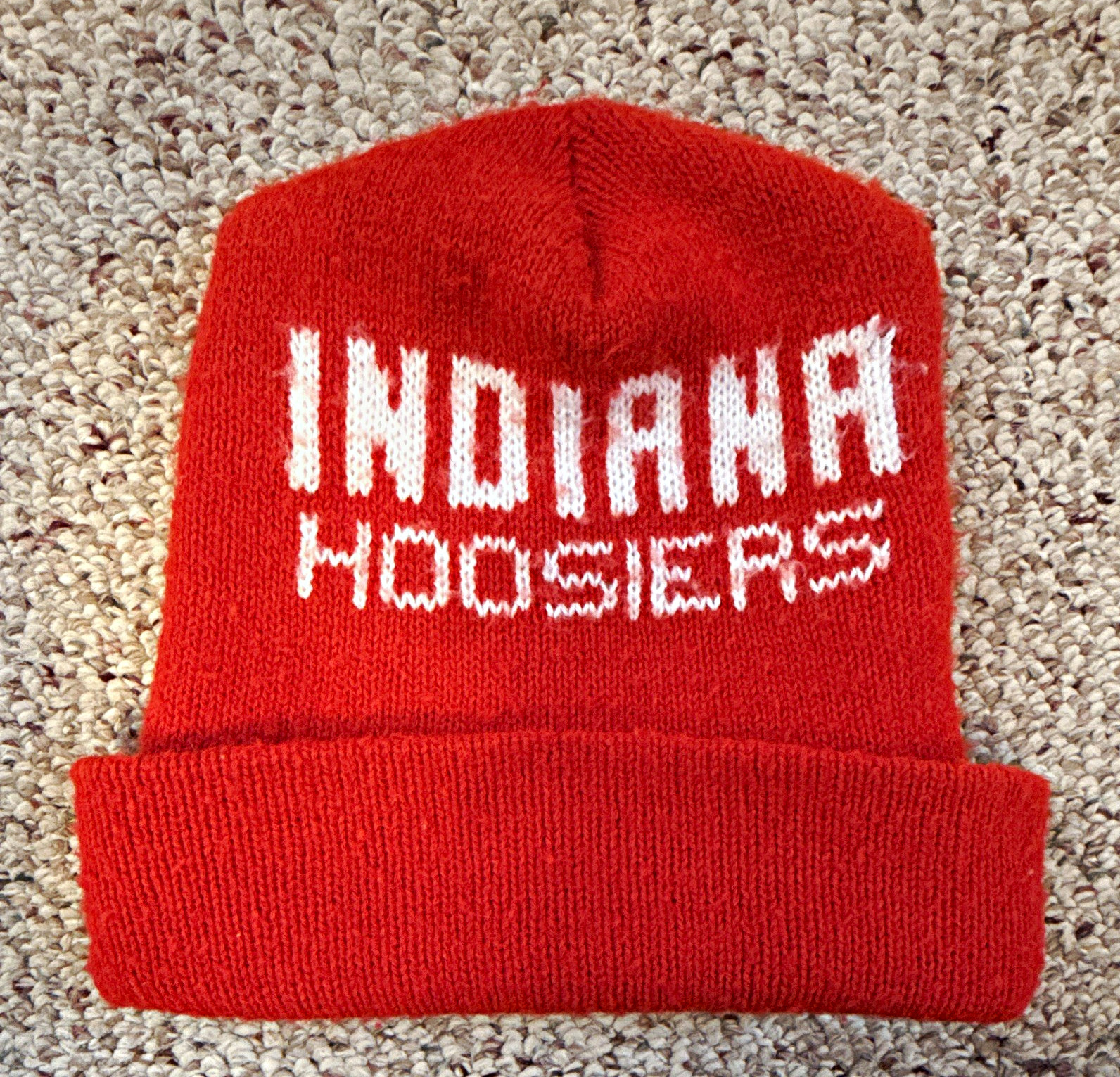 Vintage Indiana Hoosiers Knit Beanie Hat Red White IU NCAA College Winter Cap