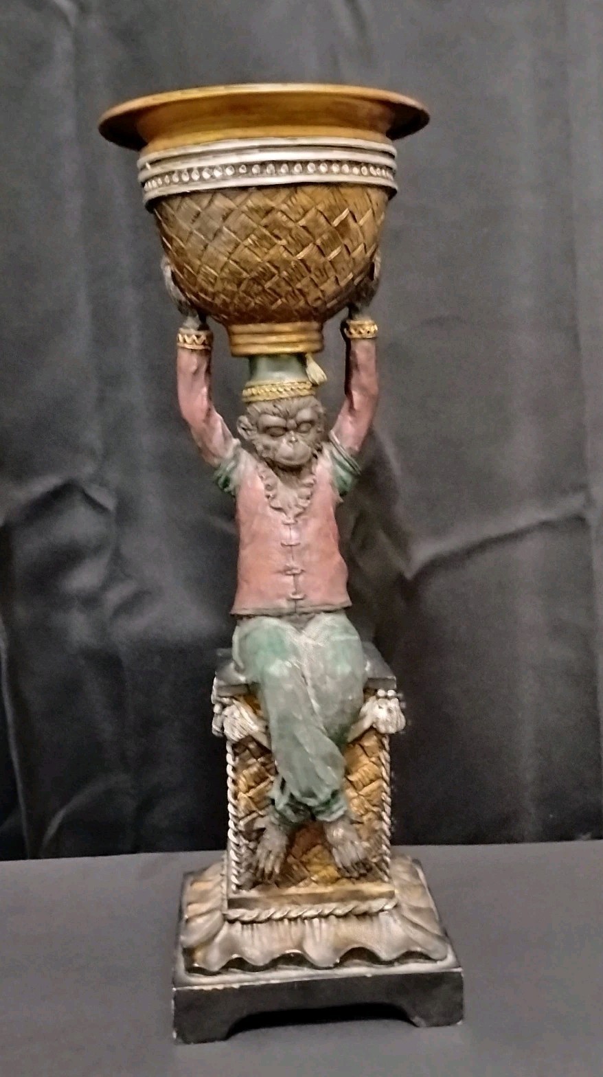 Vintage Seated Chinoiserie Monkey Bellhop Pillar Candle Holder Figure Vintage Seated Chinoiserie Monkey Bellhop Pillar Candle Holder Figure