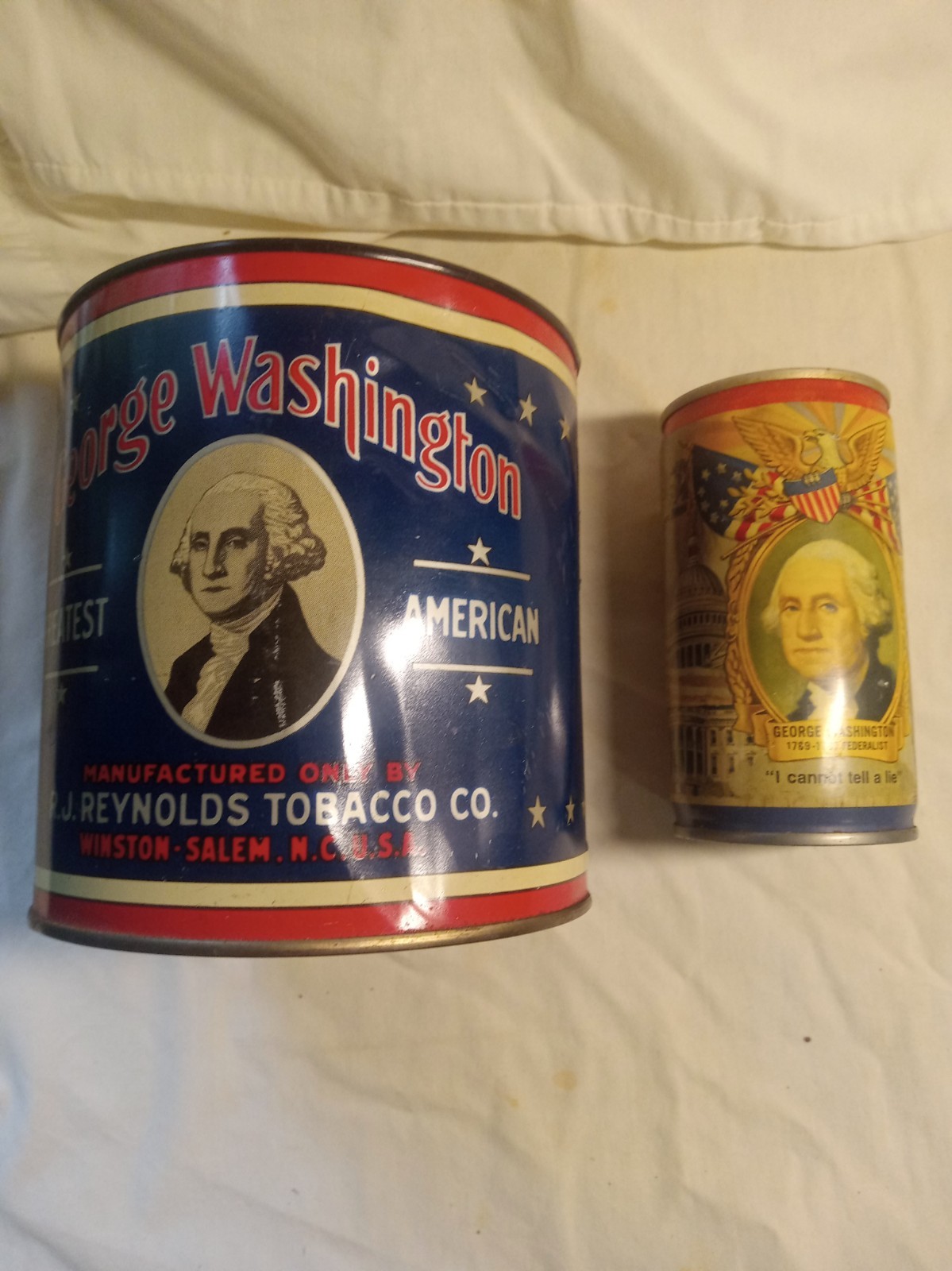 Vintage George Washington R.J Reynolds Tobacco Tin And Vintage Falstaff Beer Can Vintage George Washington R.J Reynolds Tobacco Tin And Vintage Falstaff Beer Can