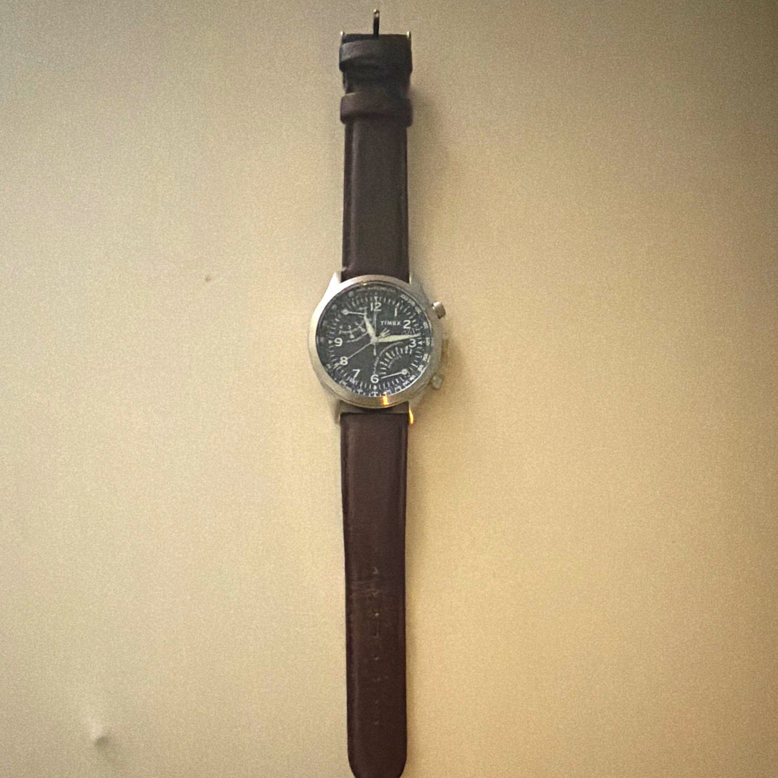 Timex Waterbury 42mm Quartz Watch Black Dial Brown Leather Strap Date