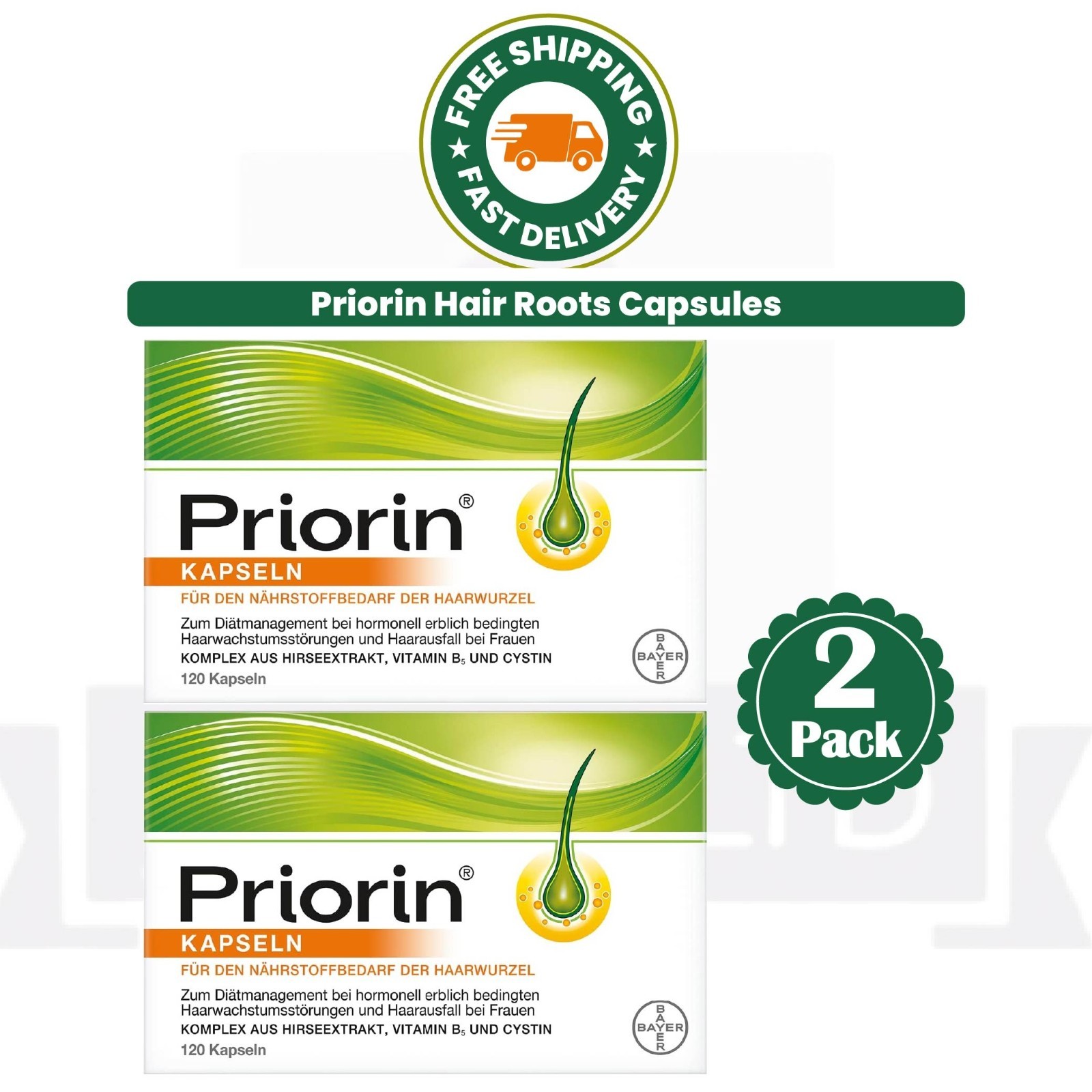 BAYER Priorin Intense Anti Hair Loss Treatment Herbal Capsules 120ct - PACK OF 2