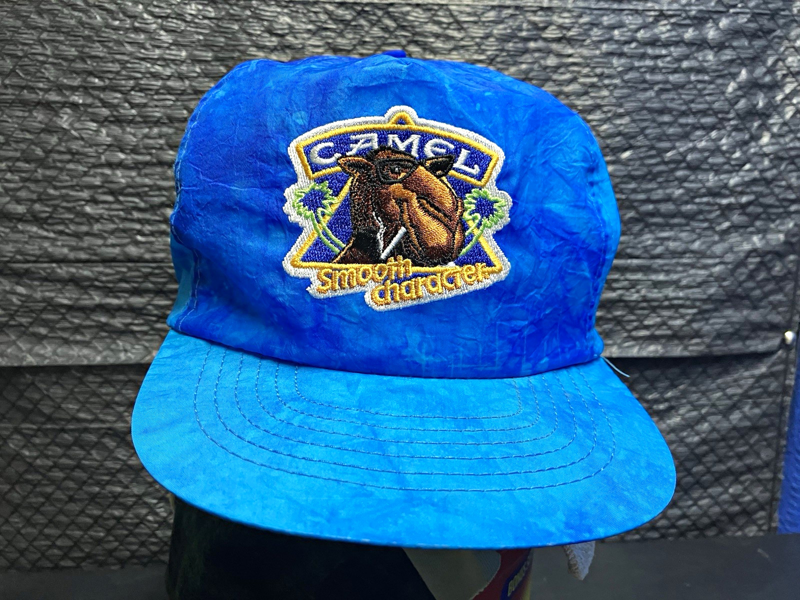 VTG 90’s Deadstock Camel Smooth Character Tie Dye Nylon Blue Snapback Hat Cap VTG 90’s Deadstock Camel Smooth Character Tie Dye Nylon Blue Snapback Hat Cap