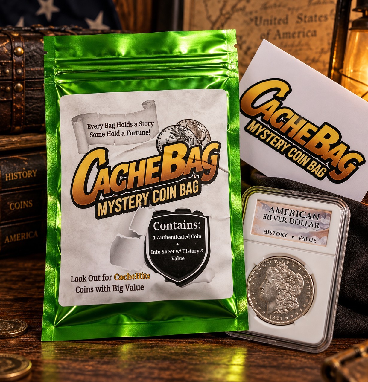 CacheBag™ Mystery Coin Pack | Historic Coins, Silver & Chase Hits