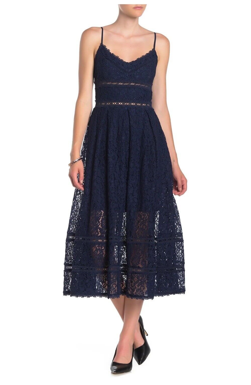 NSR Sleeveless Lace Midi Cocktail Dress NAVY SZ L NSR Sleeveless Lace Midi Cocktail Dress NAVY SZ L