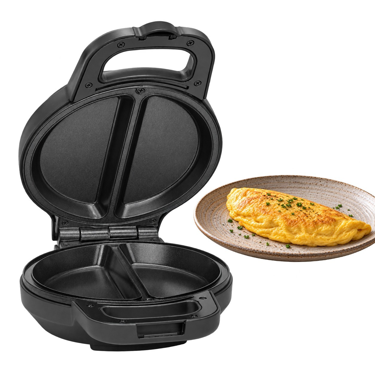 Electric Double Omelette Maker, Non-Stick Plate, 2 Section Egg Cooker for Omelet