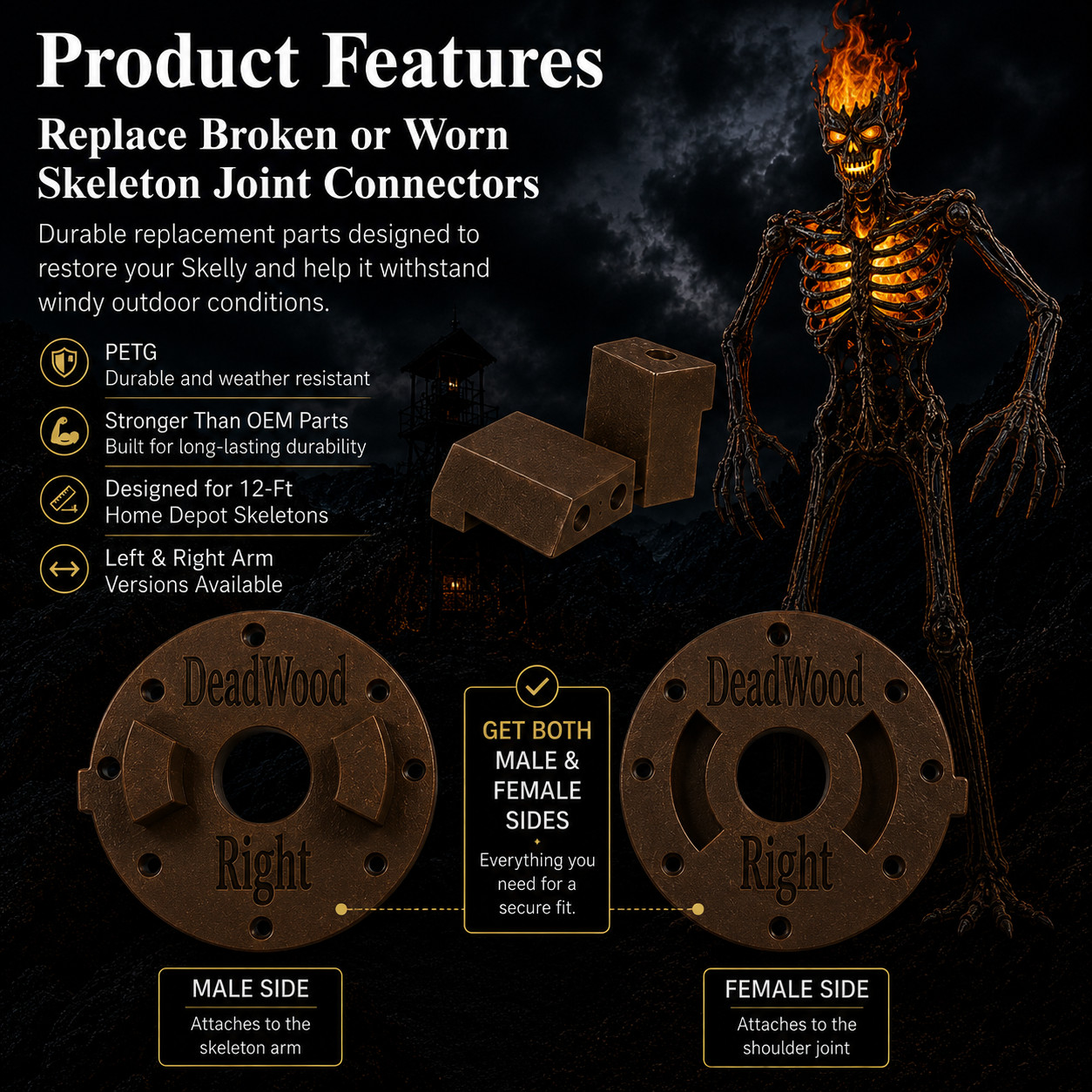 12ft Inferno Deadwood Skeleton Right Arm Receiver (female) and (male) Home Depot
