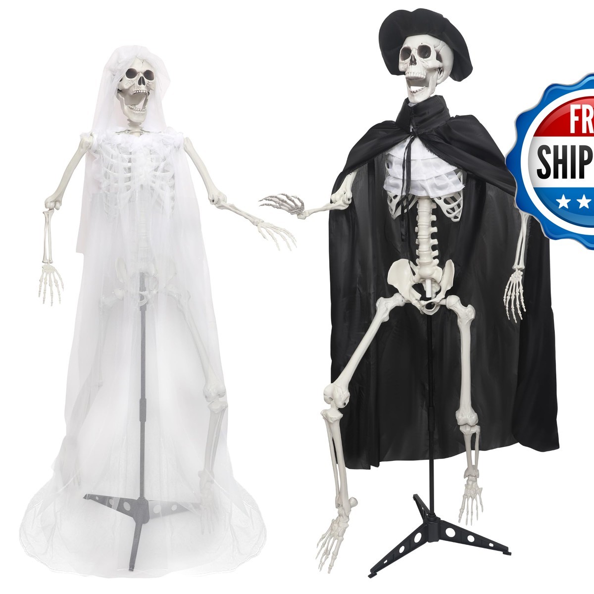 IDMOP 2Pack 5.4Ft Halloween Bride and Groom Skeletons Full Body