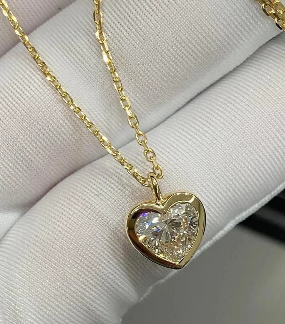 3 Ct Heart Cut Simulated Diamond Heart Bezel Pendant In 14K Yellow Gold Plated