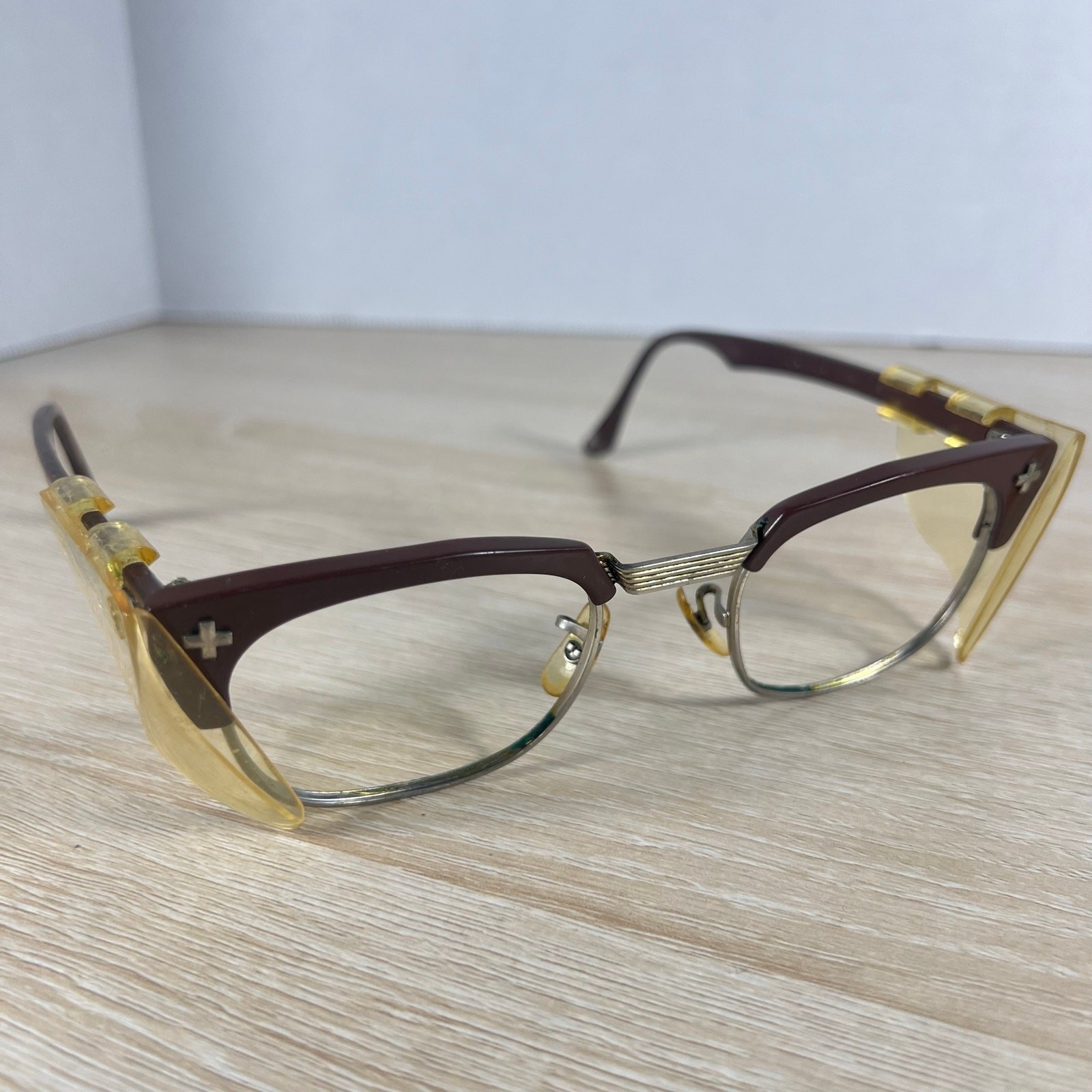 Vintage Bausch & Lomb B&L Horn Rimmed Safety Glasses Brown Frames 50-24