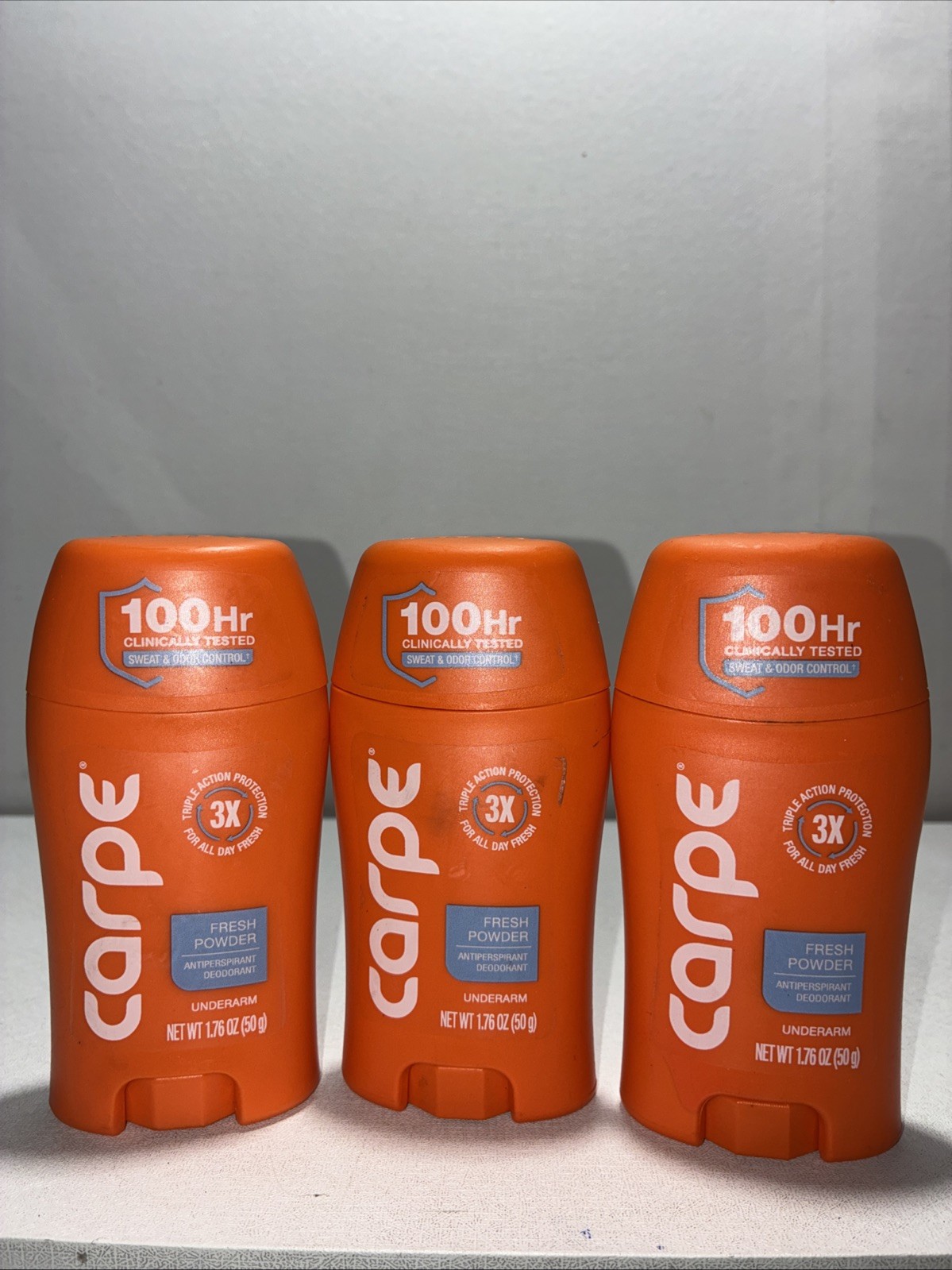 3 Sealed Carpe Fresh Powder Antiperspirant Deodorant 1.76 Oz Each 3 Sealed Carpe Fresh Powder Antiperspirant Deodorant 1.76 Oz Each