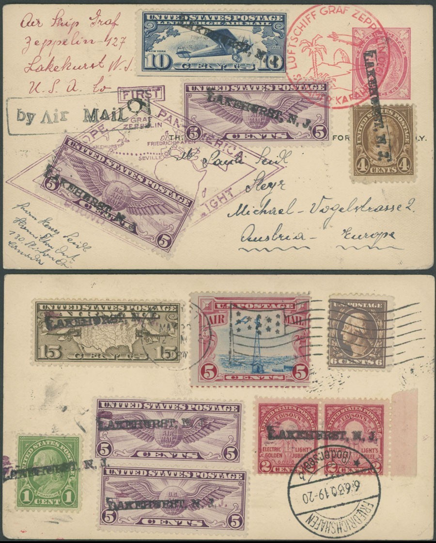 1930, CANADA ZEPPELIN 1ST SOUTH AMERICA FLIGHT POSTCARD FROM HAMILTON TO EUROPE