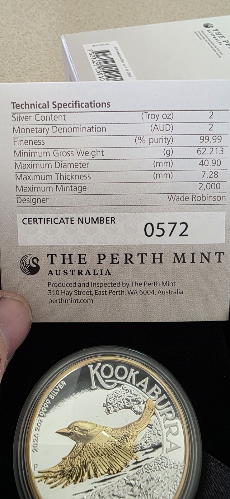 2026 Perth Mint Kookaburra 2oz Silver Proof Gilded Coin 2026 Perth Mint Kookaburra 2oz Silver Proof Gilded Coin