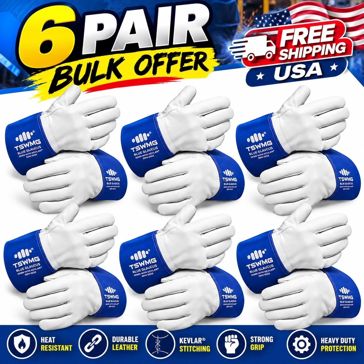 TSWMG 2522 TIG Welding Gloves L Top Grain Goatskin Leather Heat Resistant