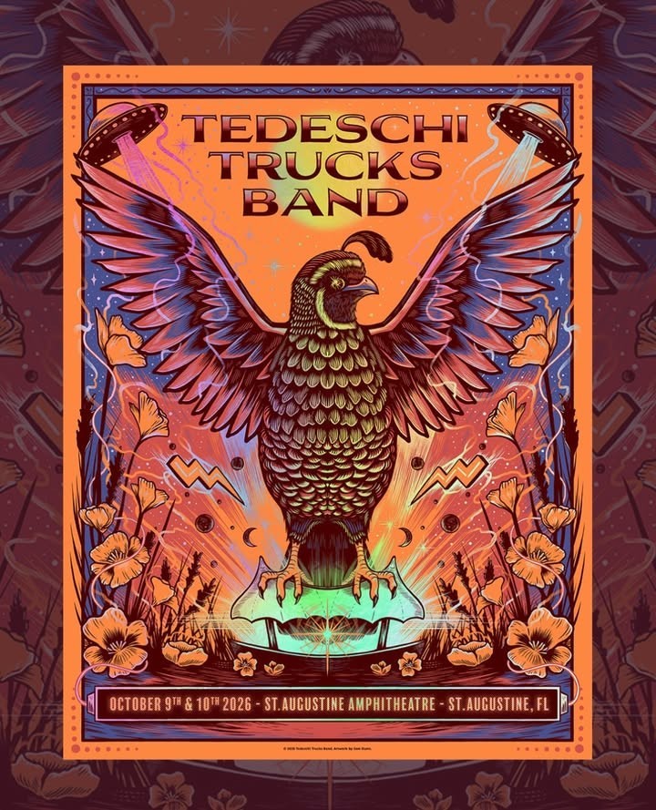 Tedeschi Trucks Band St. Augustine Amphitheatre 2026 Concert Tour Art Poster Tedeschi Trucks Band St. Augustine Amphitheatre 2026 Concert Tour Art Poster