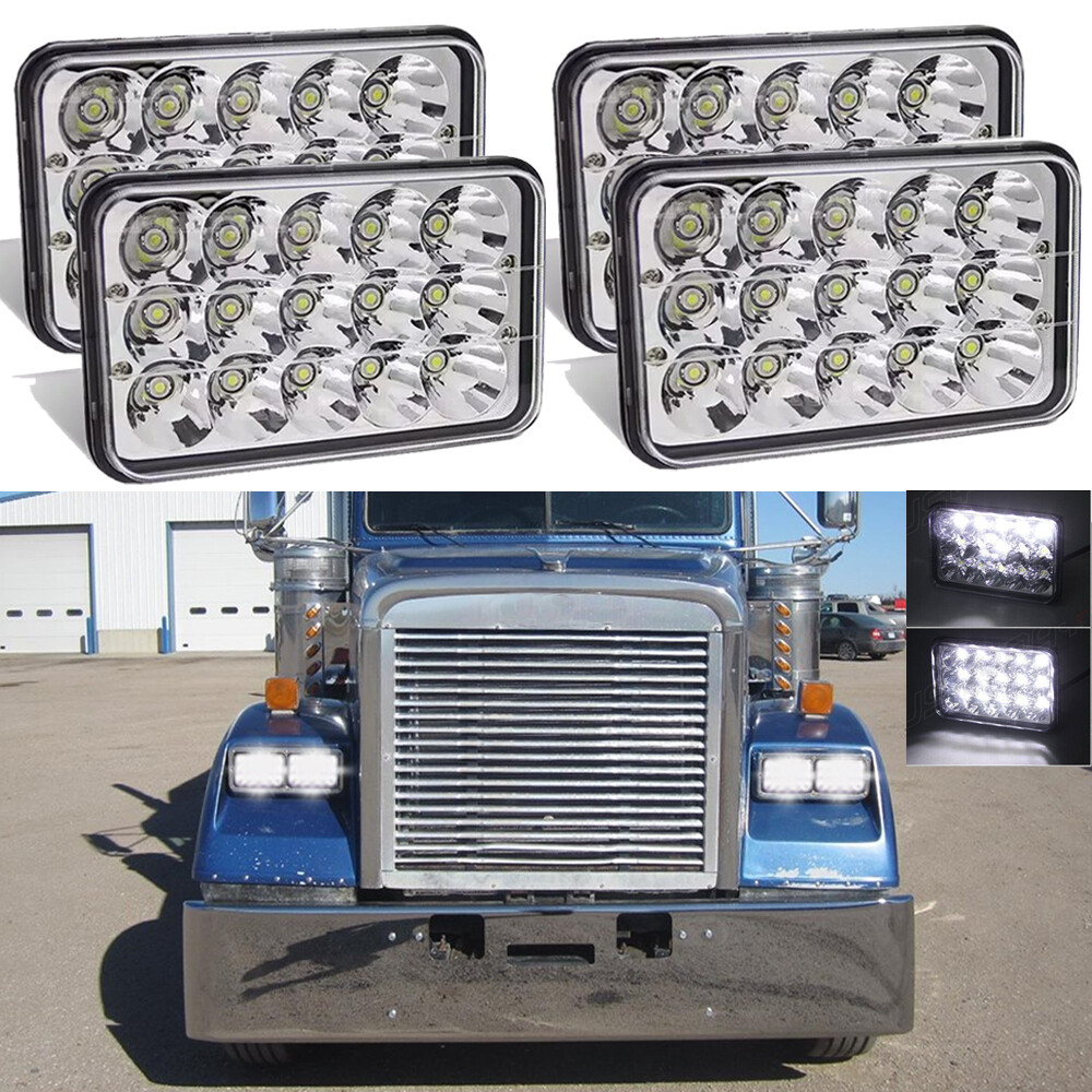 4PCS 4x6'' LED Headlights High/Low Sealed Beam For 1988-2007 Freightliner FLD120