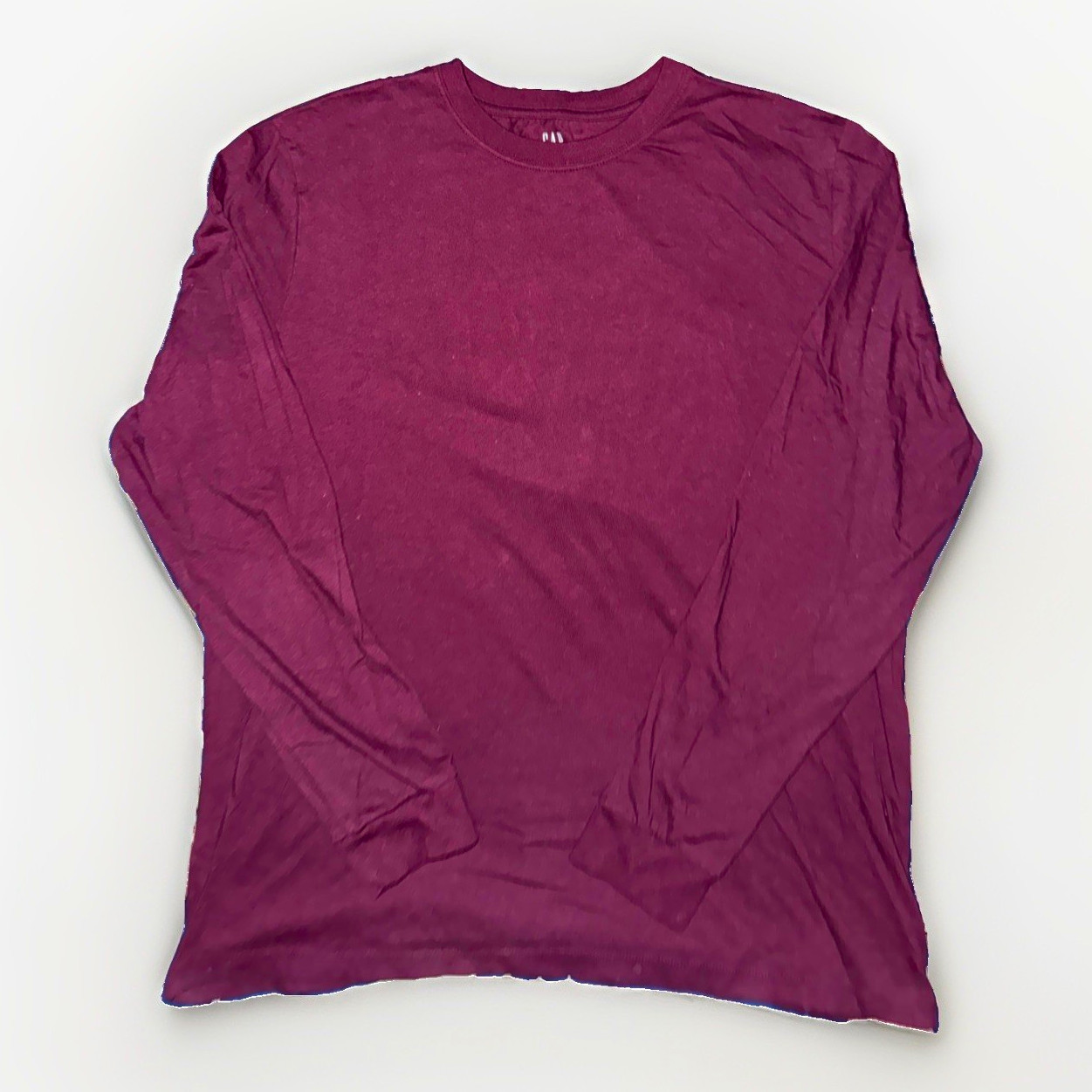 GAP Men\'s Burgundy Solid Crew Neck Long Sleeve T-Shirt Size L Regular