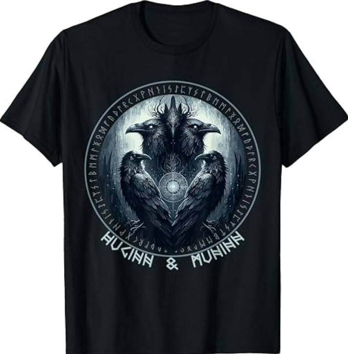 Odin Ravens Huginn Muninn Vegvisir Vikings Myth T-Shirt