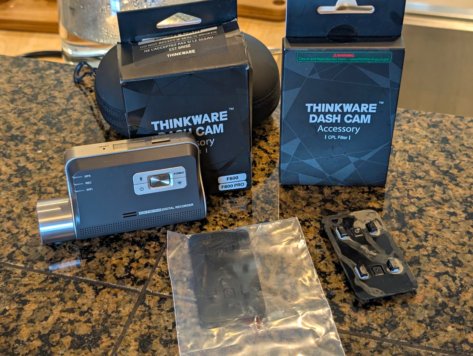 Thinkware F800 Dash Cam Bundle -  New CPL Filter, Mounts - AS IS / UNTESTED