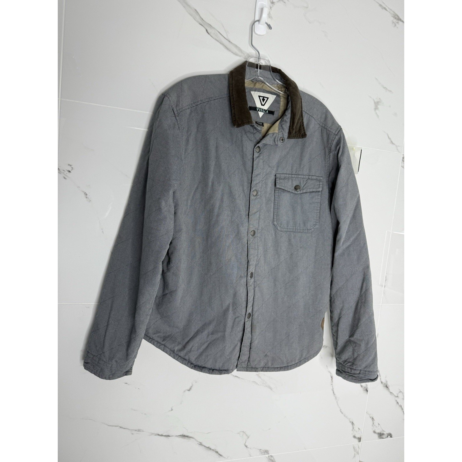 VISSLA Men Quilted Jacket Snap Front Corduroy Collar Elbow Pads M Sustainable