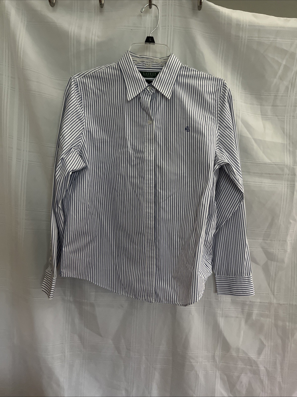 Lauren Ralph Lauren Stretch Non Iron Blue White Striped Button Shirt Button Shir